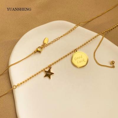 China Vintage Fine Chain Star Coin Necklace Stainless Steel Jewelry Bead Pendant Necklace Women Gold for sale