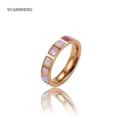 China Classic Explosive Trend Color Shell Rose Gold Plated Rings Jewelry Women Small Square Custom Ring for sale