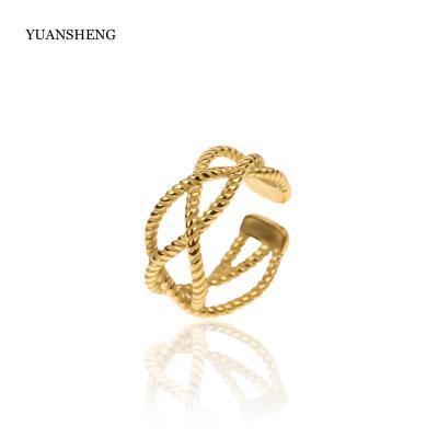 China 2022 Classic Stainless Steel Gold Plated Style Crossiant Ring Jewelry Rings Open Chain for sale