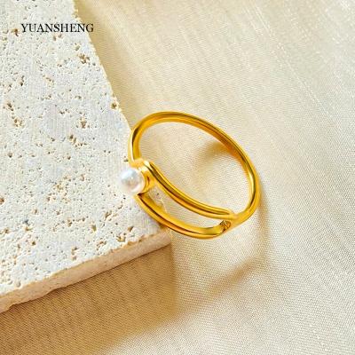 China Classic Vintage Vintage Stainless Steel Finger Pearl Rings Mens Womens Rings 18k Gold Filled Jewelry for sale