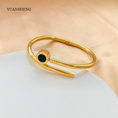 China Fashion Pulceras De Acero Gold Men's Trendy Bracelet 18k Gold Filled Adjustable Jewelry Bangle Nail Bracelet for sale