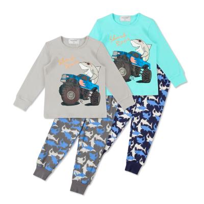 China Wholesale Custom Kids Thermal 2 Pieces Cartoon Prints Boys Sleepwear Sets Rib Round Neck Long Kids Pajamas Boys Sleepwear Pajamas for sale