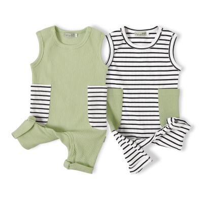 China Wholesale Sleeveless Baby Clothes Petelulu Cotton Fabric Baby Ribbed Romper With Pockets for sale