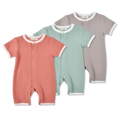 China Regular Baby Boy Ribbing Stretchy Cotton Plain Romper Baby Infant Rompers for sale