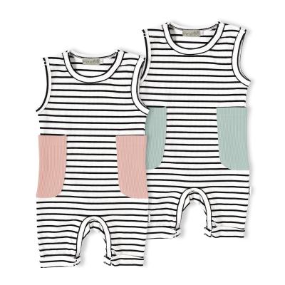 China Petelulu wholesale sleeveless 1 2 3 years 100% cotton ribbed sleeveless baby striped romper fabric for sale