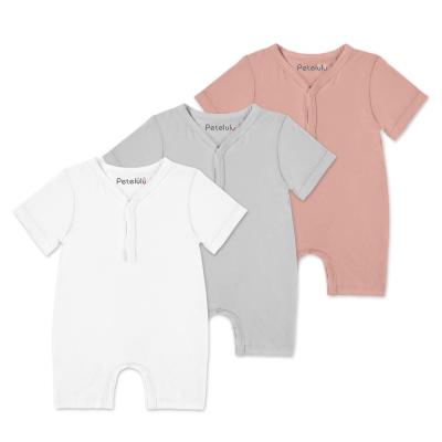 China Breathable Eco-Friendly Kids Wear Baby Rompers Bamboo Soft Short Sleeve Baby Rompers Casual Solid Color Baby Rompers Clothes Weekly Affairs for sale