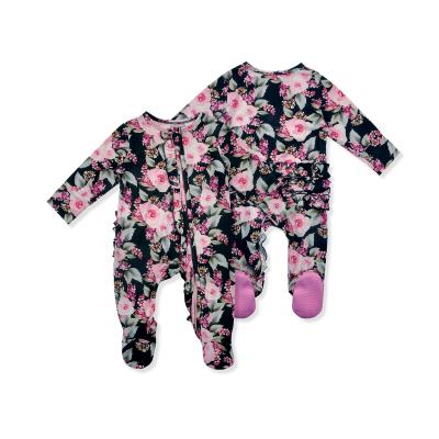 China Vintage Long Sleeve Fiber Girl Jumpsuit Floral Printed Baby Summer Baby Bamboo Romper Floral Long Sleeve Romper for sale