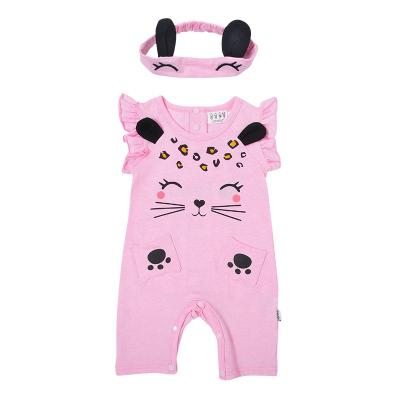 China Soft Short Sleeve Fabric Infant Cat Pocket Design Romper and Babies Overalls with Headband for sale