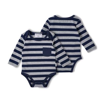 China Short Sleeve Petelulu 0-18 Months 5 Sizes Cotton Stripe Long Sleeve Fabric Baby Bodysuit for sale