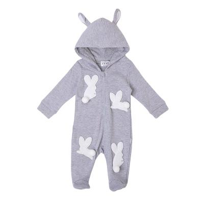 China Long Sleeve Breathable Interlock Cotton Baby Hoodie Gray Hoodie Baby Romper for sale