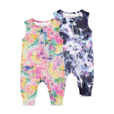 China Baby Onesie Summer Onesie Tie Dye Regular Bamboo Fiber Fashion Baby Sleeveless Zipper Jumpsuit Open Romper for sale