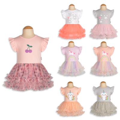 China Sustainable Baby Fall Clothes Long Sleeve Knitted Cotton Floral Ruffles Tutu Tulle Skirt Baby's Dress for sale