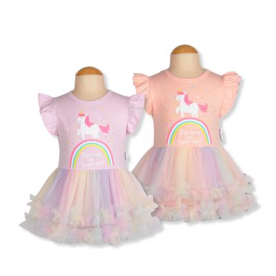 China New Viable Princess Dress Baby Soft Short Sleeve Mesh Tutu Skirt Two Piece T-shirt Set Child Clothing Costume for sale