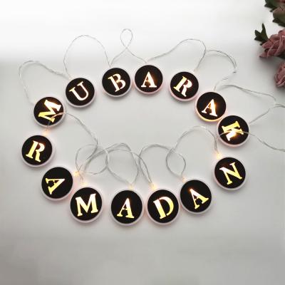 China Fashional Wholesale Wooden Alphabet Hanging Pendant Ornaments Party Decorations Eid Mubarak Led String Light for sale