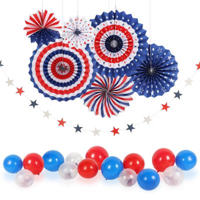 China Fashional American Independence Day Paper Lantern Flower Patriotic Hanging Decorations Fans Set for 4th of July Decor for sale