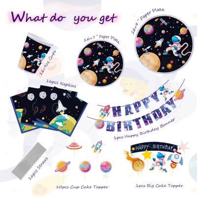 China Hot Fashional Space Astronaut Spaceman Theme Birthday Party Supplies Decorations for Baby Shower Tableware Set for sale