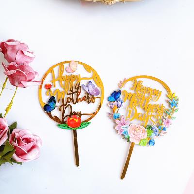 China Hot Mother's Day Flower Mirror Decoration 2021 Birthday Party Decoration 2021 Mum Parties Birthday Cake Topper Acrylic Cake Topper for sale