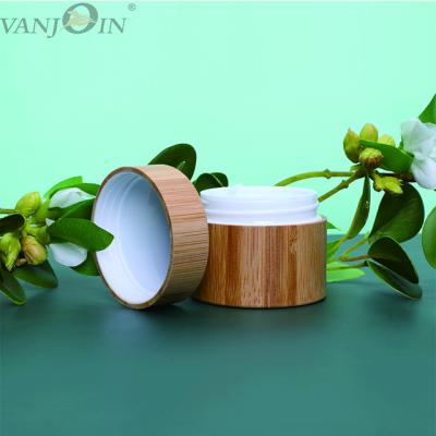 China Cosmetic Container 50g 100g 150g 200g 250g Wooden Plastic Cream Jar With Bamboo Cap for sale