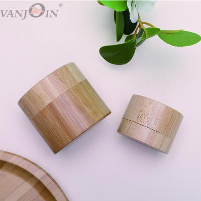 China Custom Cosmetic Logo 50g 150g 250g Plastic Cosmetic Cream Jar With Bamboo Wood for sale