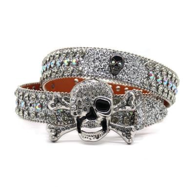 China New Fashion.Casual styles skull buckle faux stone belt cowboy Skull Rhinestone Belt Bb Simon Bb Simon Men Belt leather trim for man for sale