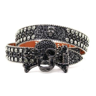 China 2023 Fashion.Casual New Arrival Custom Brand New Arrival Logo Glitter Skull Bb Simon Belt Crystal Diamond Waist Belt Black Rhinestone Skull DNA Belt for sale