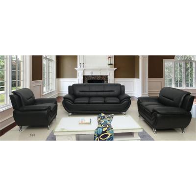 China New Design Model #076 Black Faux PU PVC Foldable Leather Loveseat Sofa 2 Seater Living Room Sofa for sale