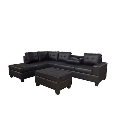 China Modern PVC Leather L Shape Sofa Leather Chaise Black Sectional Sofa for sale