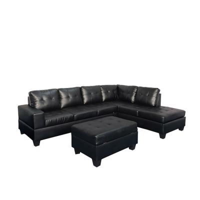 China Modern Reversible Chaise Sectional Sofa With Footstool PU PVC Faux Leather for sale