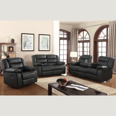 China Comfortable Seating Fabric Leather Sofa Recliner, PU Convertible Black Faux Fabric PVC Recliner Sofa Set For Living Room for sale