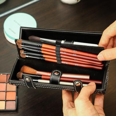 China Wholesale Hot Selling Waterproof Shockproof Dustproof Professional Leather Makeup Brush Professional Leather Cosmetic Case Customized Hard Rolling PU Beauty Makeup Brush Case With Mirror for sale