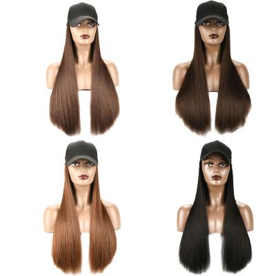 China 24 Inch Long Straight Baseball Cap Hat Wig Travel Wig Caps Hair Fashionable Outdoor Wigs With Caps for sale