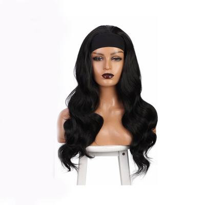 China Long Body Wave Hair Straight Black Brown Sliver Synthetic Hair Wig For Women African Headband Wig Deep Wave Wear for sale