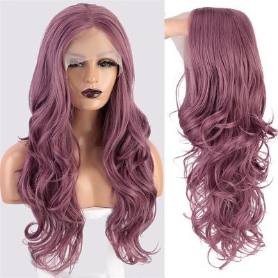 China Long Wave Synthetic Purple Women's Wig 26inch Body Wave Lace Wigs Middle Part/Daily/Cosplay Hair Part Wig for sale