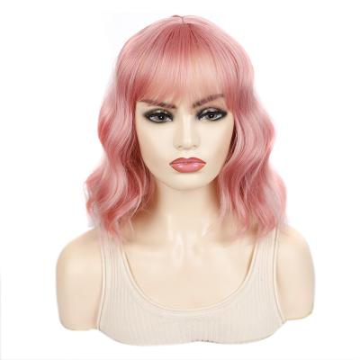 China WAVE Brown Fiber Short Wavy Pink Dark Heat Resistant Wigs For Black Women To Wedding Cosplay Women's Daily Short Wig Synthetic for sale