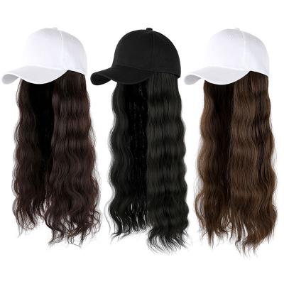 China 22inch Water Wave Water Wave Natural Wavy Hair Synthetic Hair Tied Adjustable Baseball Cap Wig Caps For Women for sale