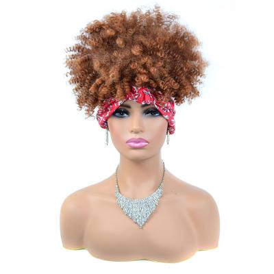 China Short Kinky Curly Headband Kinky Curly Wig Synthetic Afro Wigs For African Women Wigs for sale