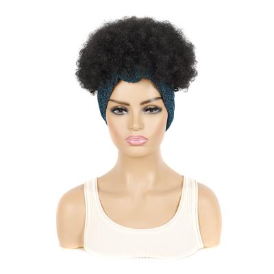 China Wrap Synthetic Fluffy Curly Wig Tied Turban Short Afro Curly Hair Curly Wigs For Women African Headband Wig Synthetic for sale