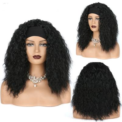 China Machine Made Natural Afro Kinky Curly Full Hair Wig Headband Synthetic Hair Color Curly For Black Women Medium Long Size for sale