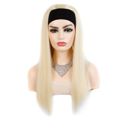 China Long Straight Half 3/4 Wig Straight Wig With Headband Black Blonde Bug Headband Synthetic Wig Women for sale