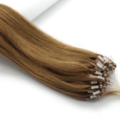 China Wholesale 14-26inch 100s Silky Straight Easy Curl Wave/Micro Ring Beads Indian Remy Human Hair Extensions Straight Light Brown In Stock for sale