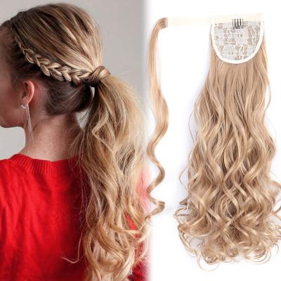 China CLIP 24 INCH Long Wavy Curly Curly Synthetic Ponytail Clip In Ponytail Extension Ombre Brown Hair Ponytail for sale