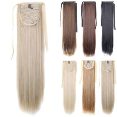 China CLIP 60cm Long Straight Clip In Hair Fake Hair Ponytail Wig Wrap Around Ponytail Hair Extension Ponytail for sale