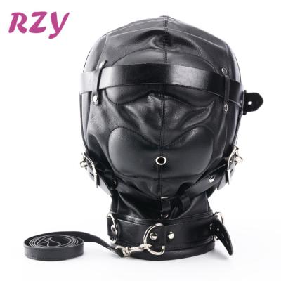 China PU BD Bondage Leather Hood Headgear Pleasure Closed Adult High Fetish Games for sale