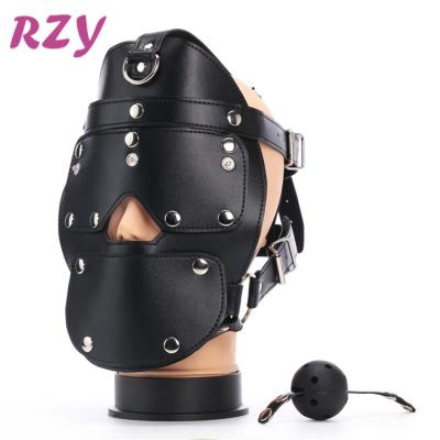 China Adult High Pleasure PU Leather Full Face Totally Enclosed BDSM Hood Bondage Mask With Lock Slave Restraints for sale