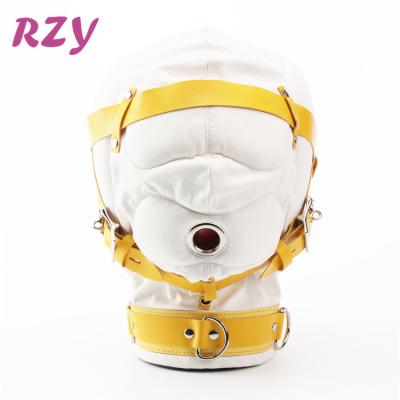 China 2019 Adult Pleasure Fetish Hot Selling PU Tops Leather Cosplay Slave Restraint Bondage Hood for sale