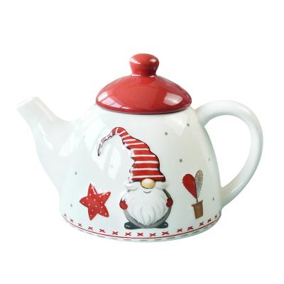 China Viable Nordic Bonwill Three Cup Santa Christmas Ceramic Tea Pot Manufacturers for sale