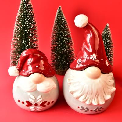 China 2021 New Dolomite Hard Dolomite Design Colorful Ceramic Christmas Santa Cookie Storage Jar for sale