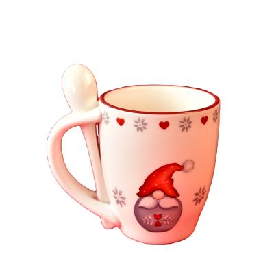 China Sustainable Simple Christmas Treat Mugs Mug Ceramic With Spoon for sale