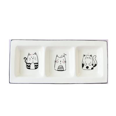 China BONWILL Sustainable Black Cat Ceramic 3 Divided Serving Plates for sale