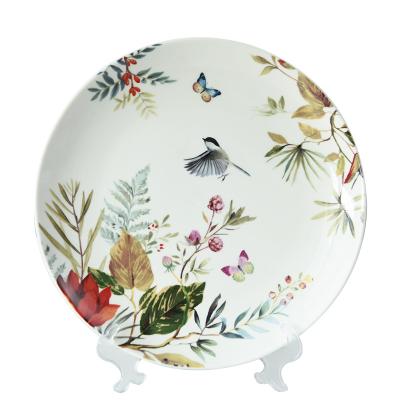 China Deluxe Disposable Dinner Set Garden Charger Decorated With A Bird-and-Flower Design Round Cutlet Dish Serving Platter Tray for sale